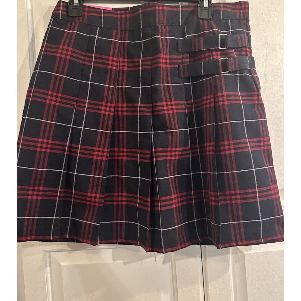 French Toast Plaid School Girl Skirt 16.5 Plus Pleat  Black Red Y2K Grunge C2